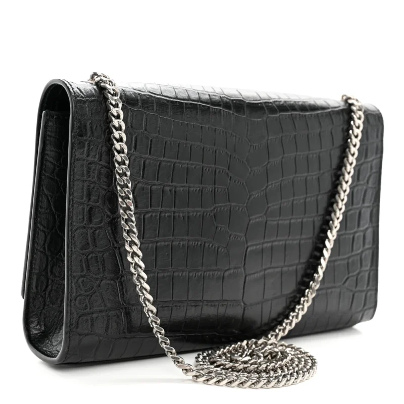 SAINT LAURENT MEDIUM KATE TASSEL SATCHEL BLACK EMBOSSED CLASSIC MONOGRAM CALFSKIN & CROCODILE LEATHER SILVER HARDWARE - Image 3