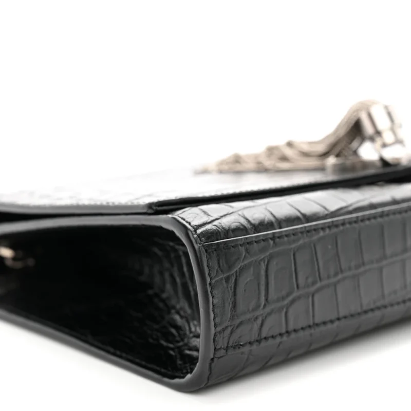 SAINT LAURENT MEDIUM KATE TASSEL SATCHEL BLACK EMBOSSED CLASSIC MONOGRAM CALFSKIN & CROCODILE LEATHER SILVER HARDWARE - Image 4
