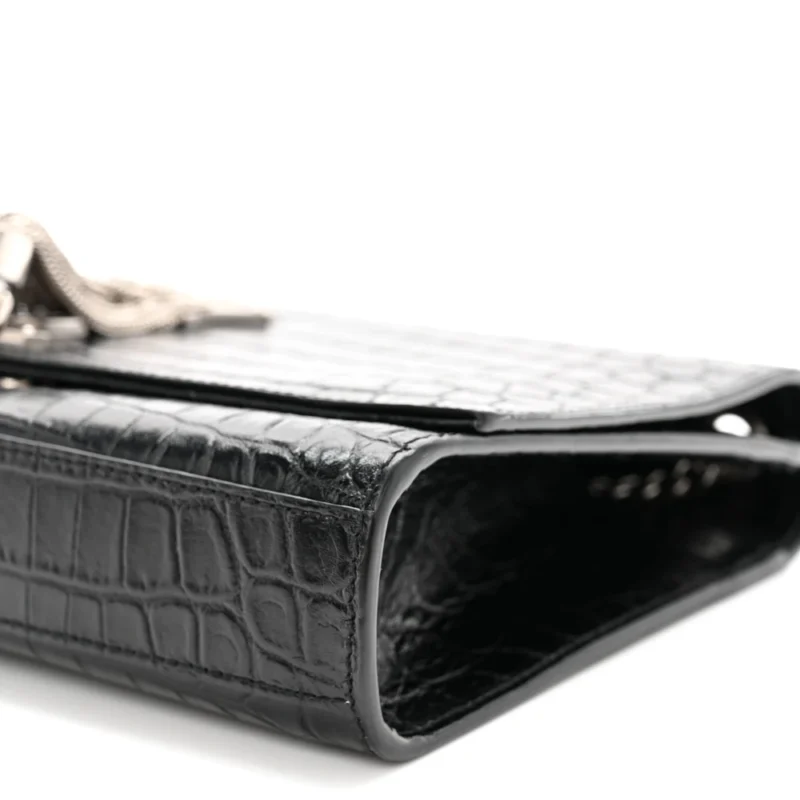 SAINT LAURENT MEDIUM KATE TASSEL SATCHEL BLACK EMBOSSED CLASSIC MONOGRAM CALFSKIN & CROCODILE LEATHER SILVER HARDWARE - Image 5