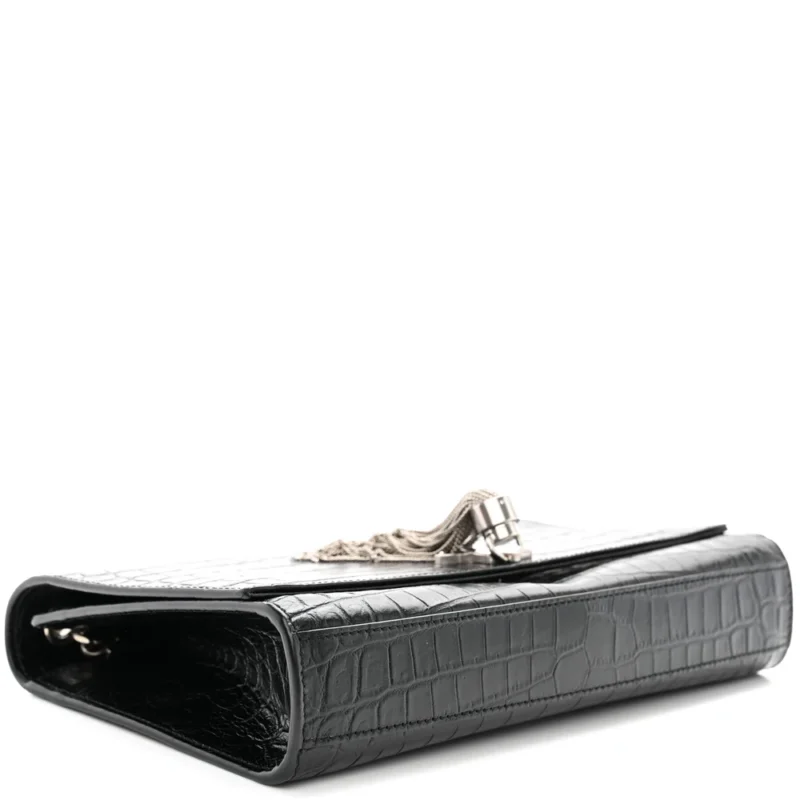 SAINT LAURENT MEDIUM KATE TASSEL SATCHEL BLACK EMBOSSED CLASSIC MONOGRAM CALFSKIN & CROCODILE LEATHER SILVER HARDWARE - Image 6