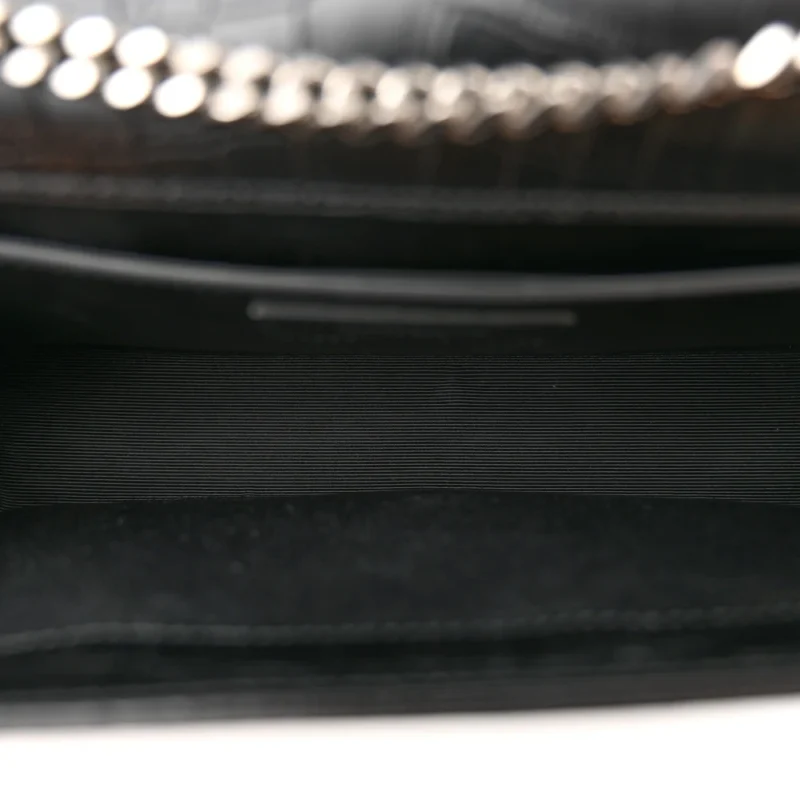 SAINT LAURENT MEDIUM KATE TASSEL SATCHEL BLACK EMBOSSED CLASSIC MONOGRAM CALFSKIN & CROCODILE LEATHER SILVER HARDWARE - Image 7