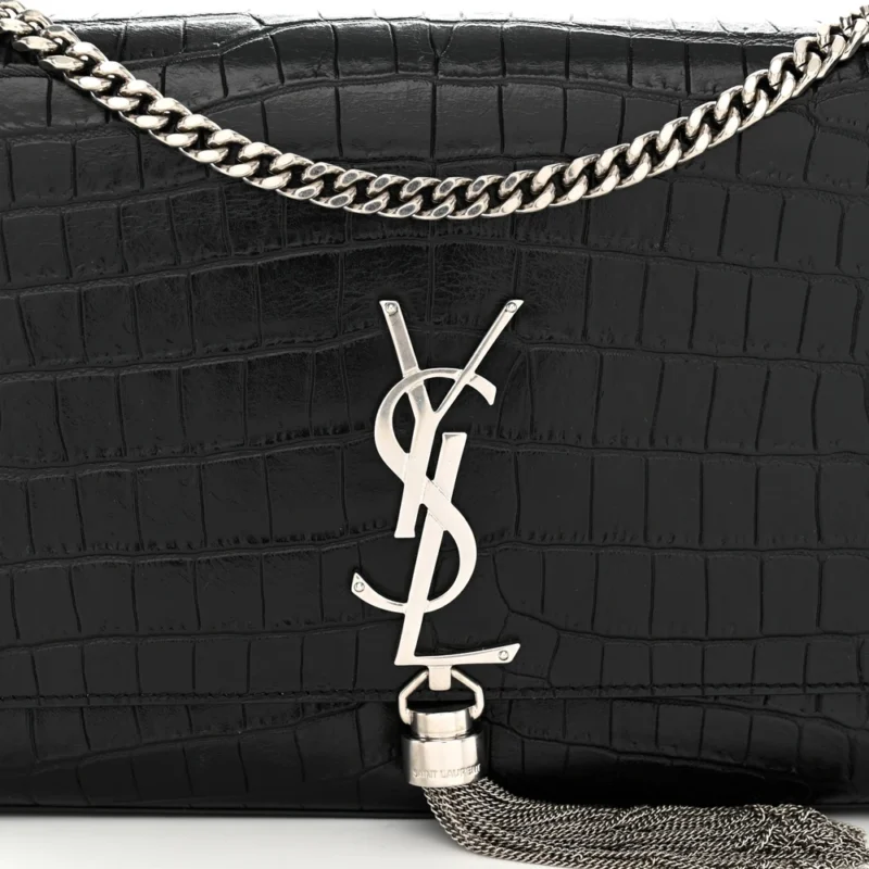 SAINT LAURENT MEDIUM KATE TASSEL SATCHEL BLACK EMBOSSED CLASSIC MONOGRAM CALFSKIN & CROCODILE LEATHER SILVER HARDWARE - Image 8