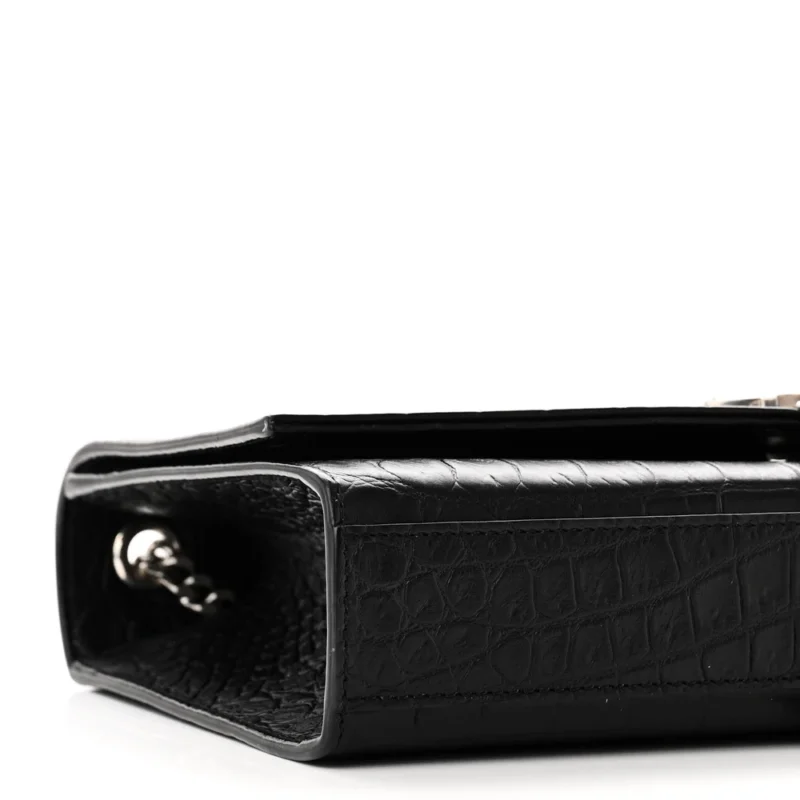 SAINT LAURENT MEDIUM KATE TASSEL SATCHEL BLACK EMBOSSED CLASSIC MONOGRAM CALFSKIN & CROCODILE LEATHER SILVER HARDWARE - Image 4
