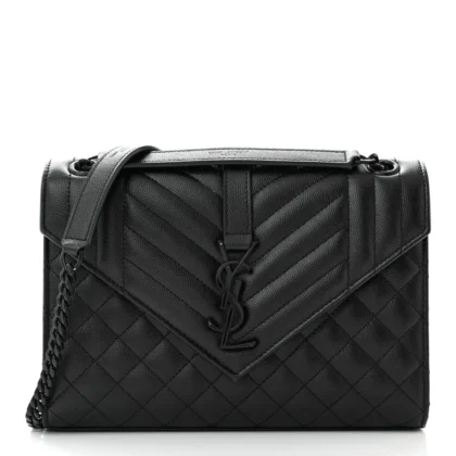 SAINT LAURENT MEDIUM SATCHEL BLACK TRIQUILT MONOCHROME MONOGRAM GRAIN DE POUDRE TEXTURED MIXED MATELASSE LEATHER BLACK HARDWARE