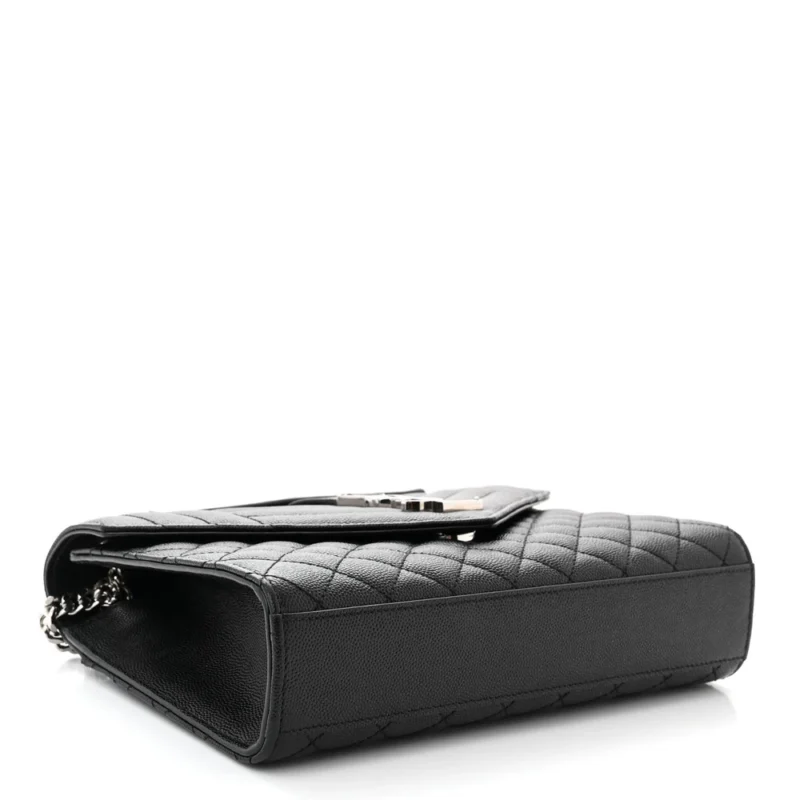 SAINT LAURENT MEDIUM SATCHEL BLACK TRIQUILT MONOGRAM GRAIN DE POUDRE TEXTURED MIXED MATELASSE LEATHER SILVER HARDWARE - Image 6