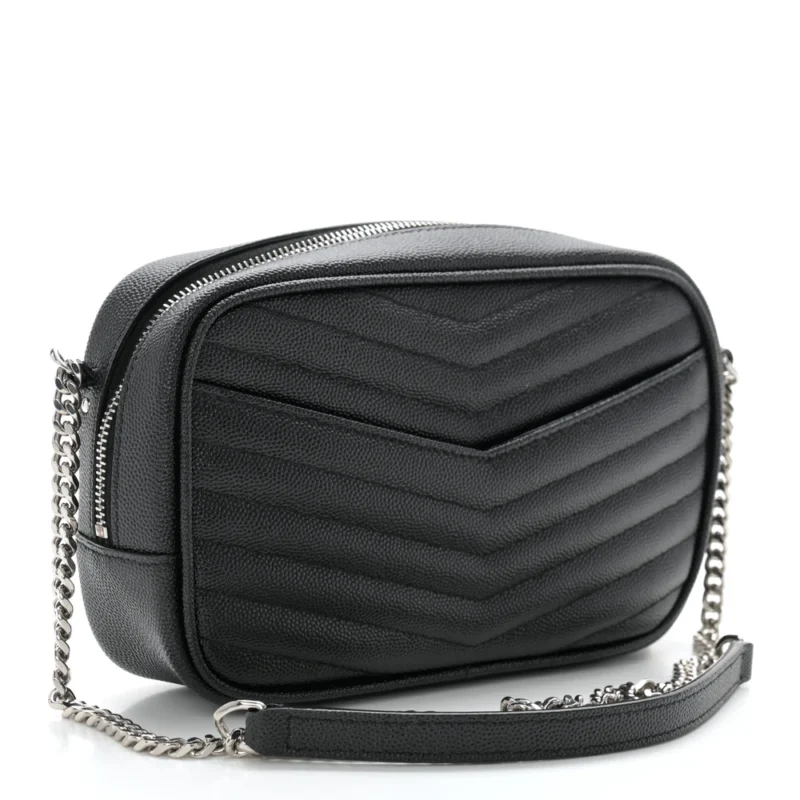 SAINT LAURENT MINI LOU CAMERA BAG BLACK MONOGRAM GRAIN DE POUDRE MATELASSE LEATHER SILVER HARDWARE - Image 3