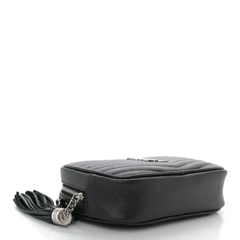 SAINT LAURENT MINI LOU CAMERA BAG BLACK MONOGRAM GRAIN DE POUDRE MATELASSE LEATHER SILVER HARDWARE - Image 6