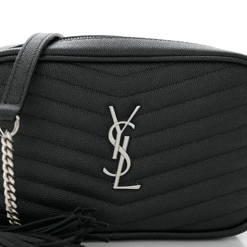 SAINT LAURENT MINI LOU CAMERA BAG BLACK MONOGRAM GRAIN DE POUDRE MATELASSE LEATHER SILVER HARDWARE - Image 8