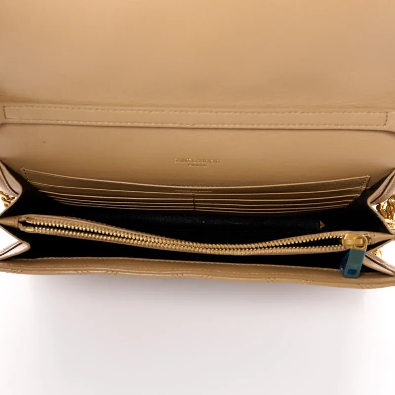 SAINT LAURENT MEDIUM BECKY CHAIN WALLET NATURAL TAN DIAMOND QUILTED LAMBSKIN LEATHER GOLD HARDWARE - Image 7