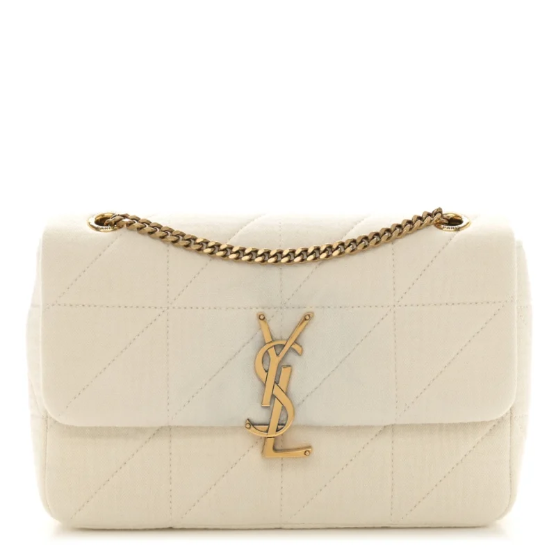 SAINT LAURENT MEDIUM JAMIE BAG VANILLA ICE CRINKLE MONOGRAM COTTON PATCHWORK AGED GOLD HARDWARE
