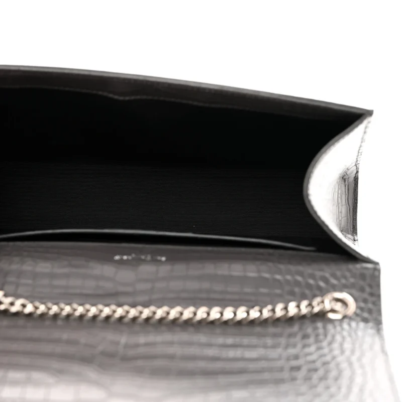 SAINT LAURENT MEDIUM KATE TASSEL SATCHEL STORM EMBOSSED CLASSIC MONOGRAM CALFSKIN & CROCODILE LEATHER SILVER HARDWARE - Image 7
