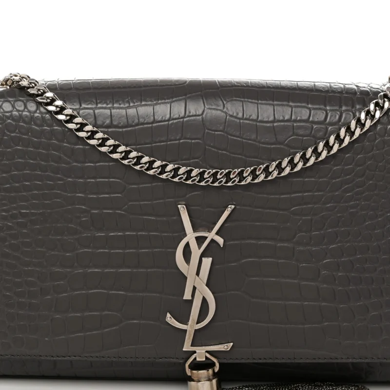 SAINT LAURENT MEDIUM KATE TASSEL SATCHEL STORM EMBOSSED CLASSIC MONOGRAM CALFSKIN & CROCODILE LEATHER SILVER HARDWARE - Image 8