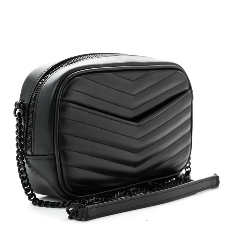 SAINT LAURENT MINI LOU CAMERA BAG BLACK MONOCHROME MONOGRAM CALFSKIN MATELASSE LEATHER BLACK HARDWARE - Image 3
