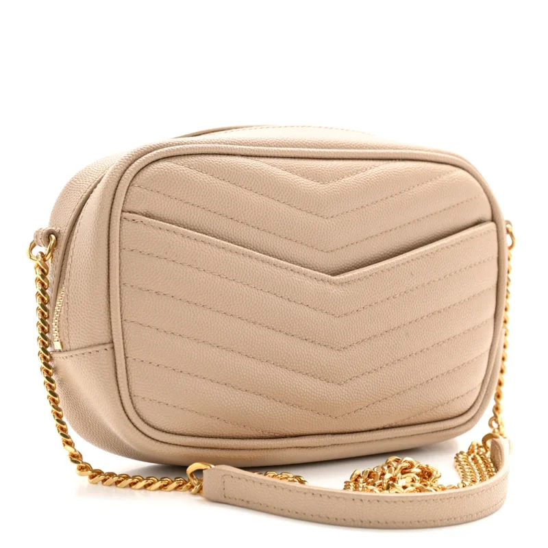 SAINT LAURENT MINI LOU CAMERA BAG DARK BEIGE MONOGRAM GRAIN DE POUDRE MATELASSE LEATHER GOLD HARDWARE - Image 3