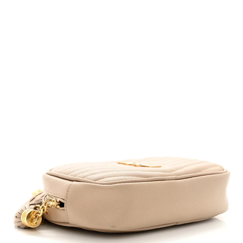 SAINT LAURENT MINI LOU CAMERA BAG DARK BEIGE MONOGRAM GRAIN DE POUDRE MATELASSE LEATHER GOLD HARDWARE - Image 6