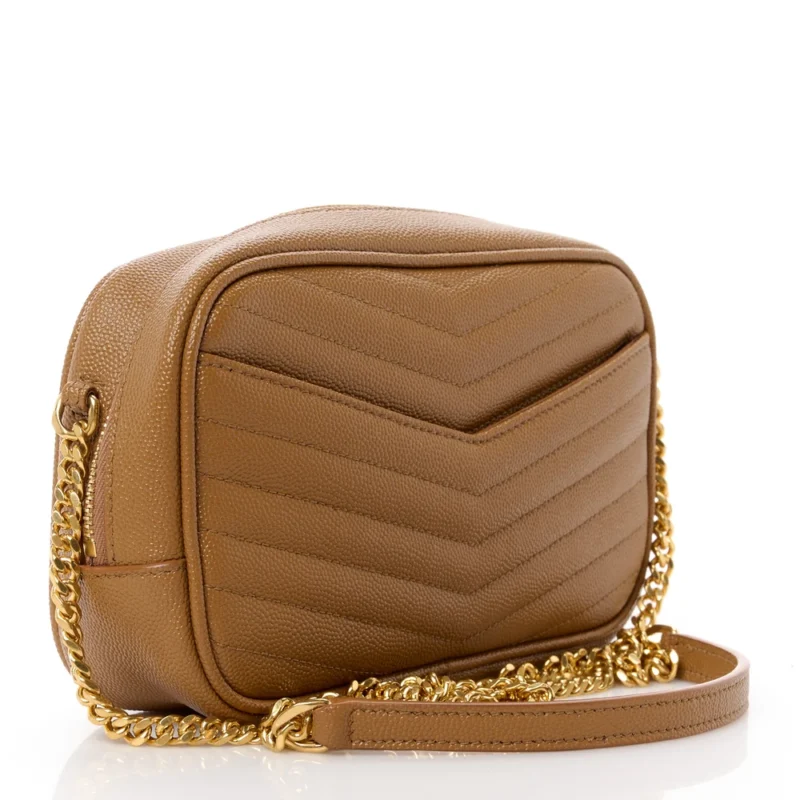 SAINT LAURENT MINI LOU CAMERA BAG DARK NATURAL MONOGRAM GRAIN DE POUDRE MATELASSE LEATHER GOLD HARDWARE - Image 3