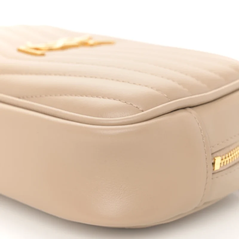 SAINT LAURENT MINI LOU CAMERA BAG DARK BEIGE MONOGRAM GRAIN DE POUDRE MATELASSE LEATHER GOLD HARDWARE - Image 5