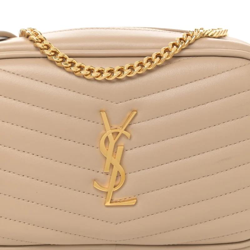SAINT LAURENT MINI LOU CAMERA BAG DARK BEIGE MONOGRAM GRAIN DE POUDRE MATELASSE LEATHER GOLD HARDWARE - Image 8