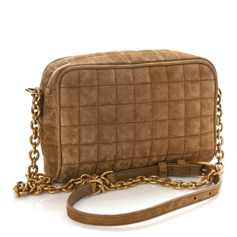 SAINT LAURENT MINI CAMERA BAG GOLDEN LEAF QUILTED MONOGRAM SUEDE & CALFSKIN LEATHER GOLD HARDWARE - Image 3
