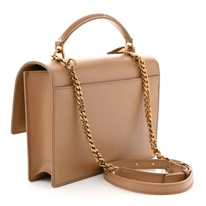 SAINT LAURENT MEDIUM SUNSET SATCHEL NATURAL TAN SMOOTH MONOGRAM CALFSKIN LEATHER GOLD HARDWARE - Image 3