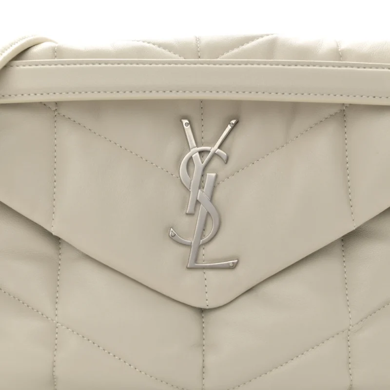 SAINT LAURENT MINI LOULOU CHAIN SATCHEL CREMA SOFT QUILTED PUFFER MONOGRAM LAMBSKIN LEATHER AGED GOLD HARDWARE - Image 8