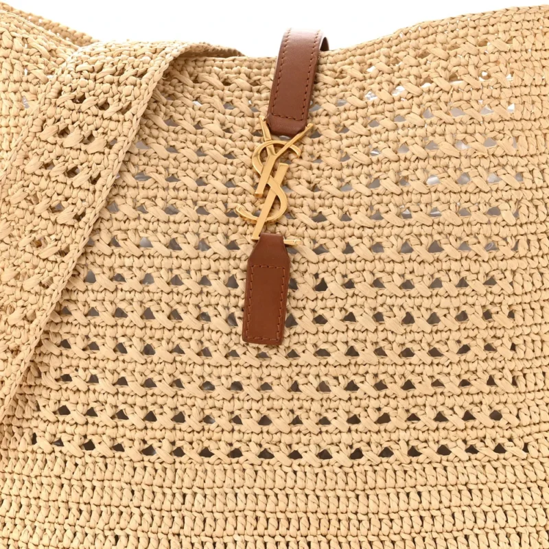 SAINT LAURENT MEDIUM HOBO NATURALE MONOGRAM RAFFIA AGED GOLD HARDWARE - Image 8