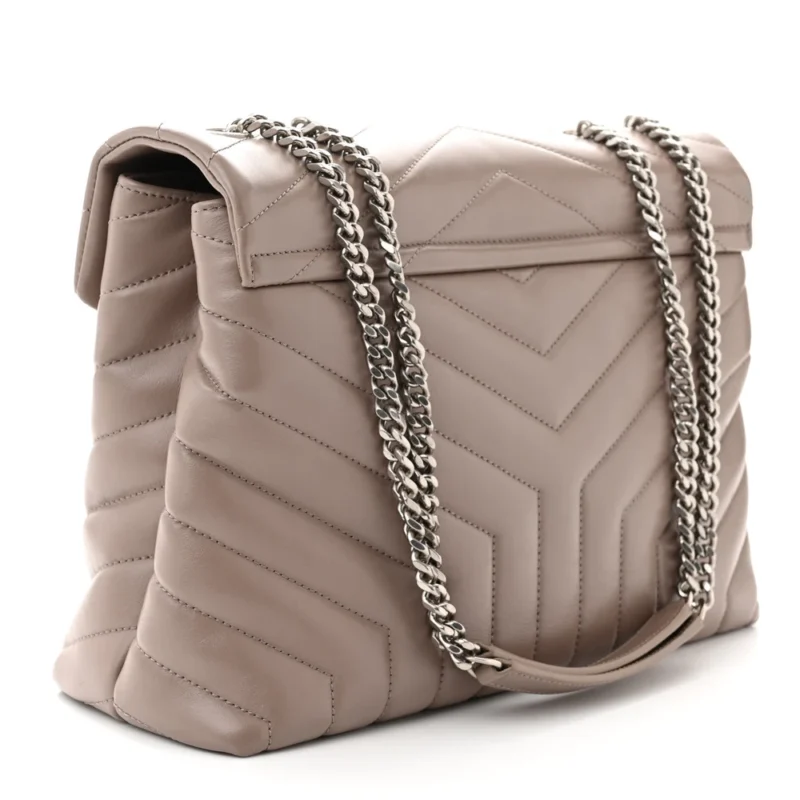 SAINT LAURENT MEDIUM LOULOU CHAIN SATCHEL MINK Y-QUILTED MONOGRAM CALFSKIN LEATHER SILVER HARDWARE - Image 3