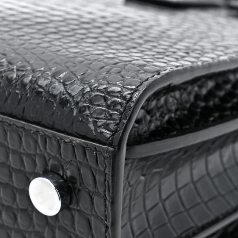 SAINT LAURENT SMALL SAC DE JOUR BLACK EMBOSSED CALFSKIN & CROCODILE LEATHER SILVER HARDWARE - Image 12