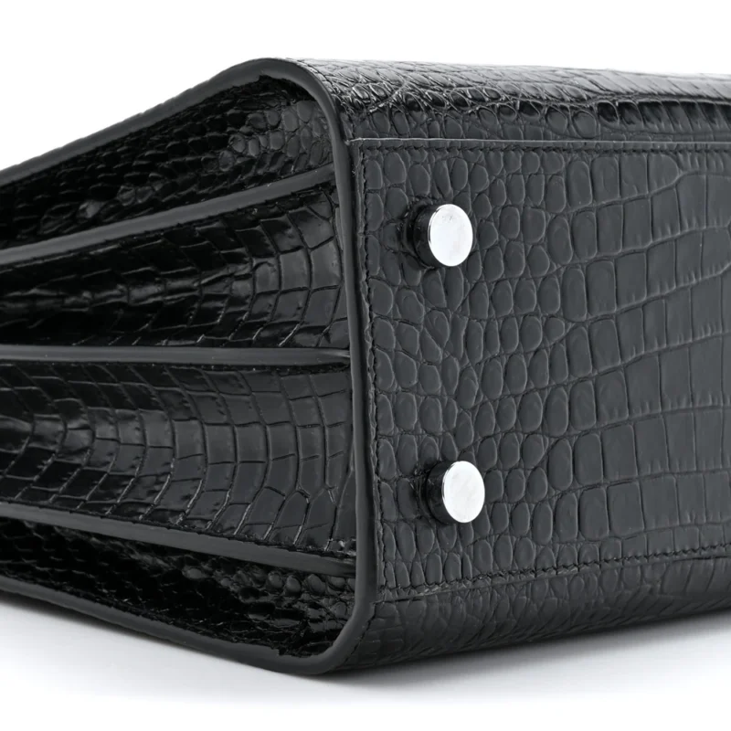 SAINT LAURENT SMALL SAC DE JOUR BLACK EMBOSSED CALFSKIN & CROCODILE LEATHER SILVER HARDWARE - Image 4