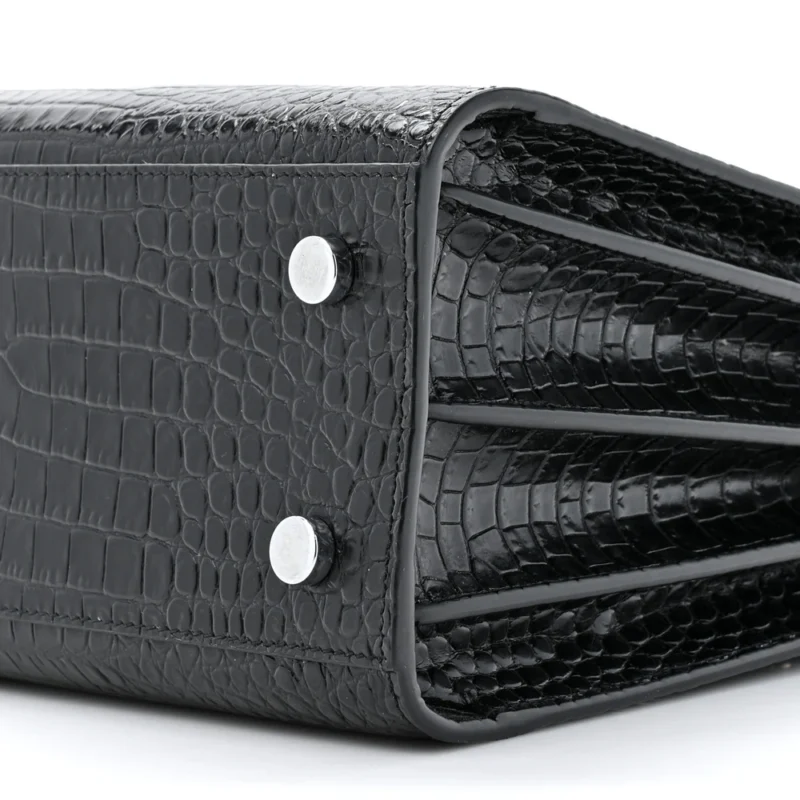 SAINT LAURENT SMALL SAC DE JOUR BLACK EMBOSSED CALFSKIN & CROCODILE LEATHER SILVER HARDWARE - Image 5