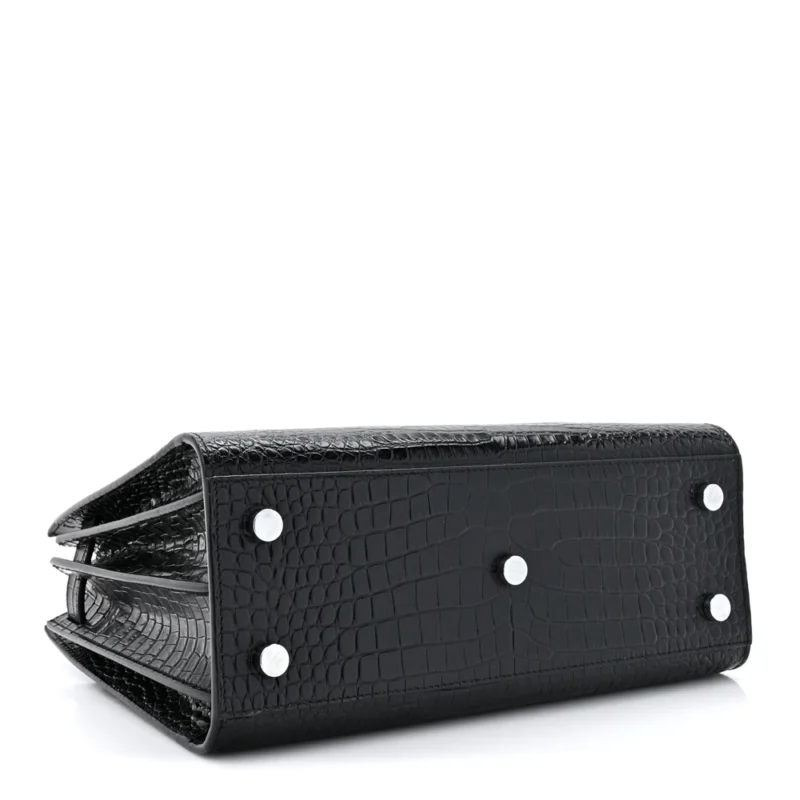SAINT LAURENT SMALL SAC DE JOUR BLACK EMBOSSED CALFSKIN & CROCODILE LEATHER SILVER HARDWARE - Image 6