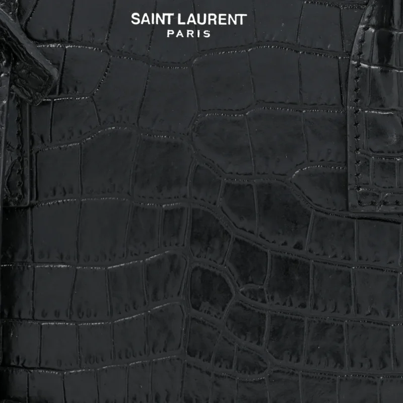 SAINT LAURENT SMALL SAC DE JOUR BLACK EMBOSSED CALFSKIN & CROCODILE LEATHER SILVER HARDWARE - Image 8