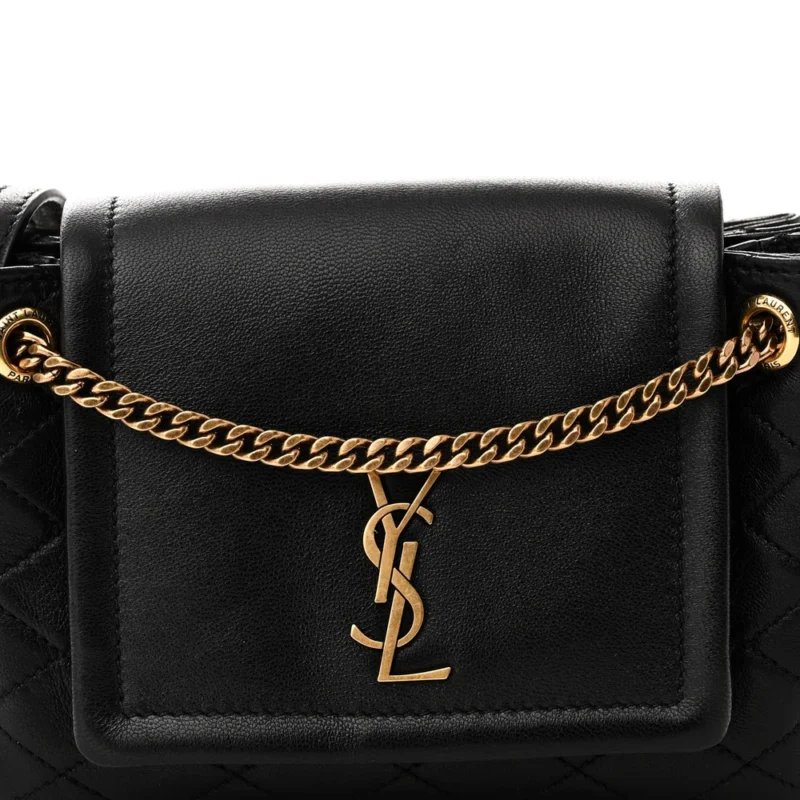 SAINT LAURENT MINI NOLITA BLACK QUILTED MONOGRAM LAMBSKIN LEATHER AGED GOLD HARDWARE - Image 8