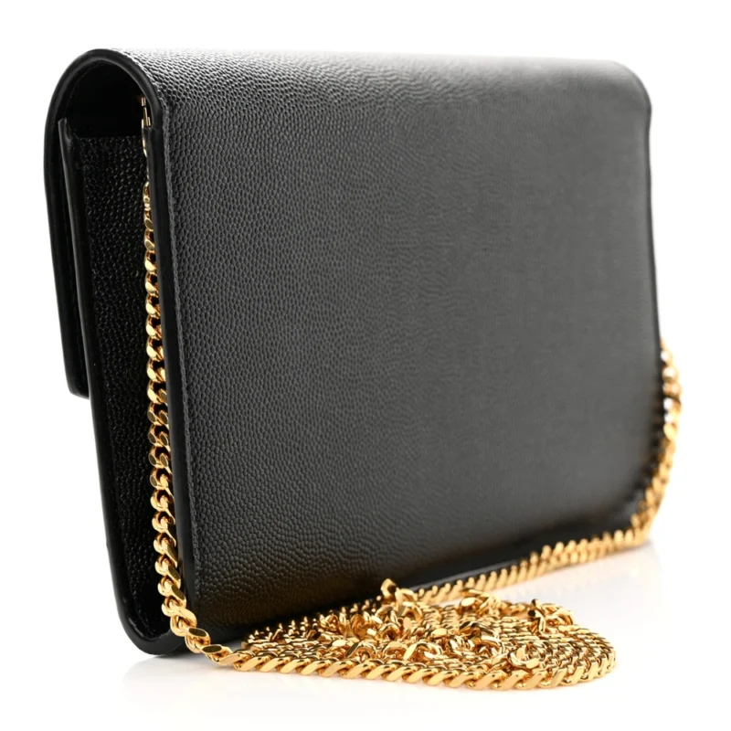 SAINT LAURENT SMALL UPTOWN CHAIN WALLET BLACK GRAIN DE POUDRE LEATHER GOLD HARDWARE - Image 3