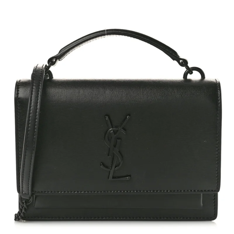 SAINT LAURENT SMALL SUNSET CHAIN WALLET BLACK MONOGRAM CALFSKIN LEATHER BLACK HARDWARE