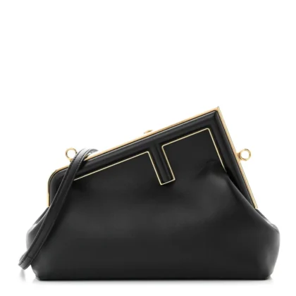FENDI MEDIUM FENDI FIRST BLACK SHINY NAPPA LEATHER GOLD HARDWARE