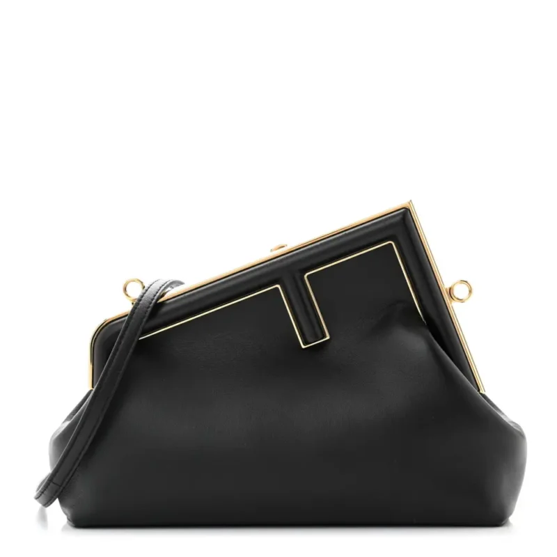 FENDI MEDIUM FENDI FIRST BLACK SHINY NAPPA LEATHER GOLD HARDWARE