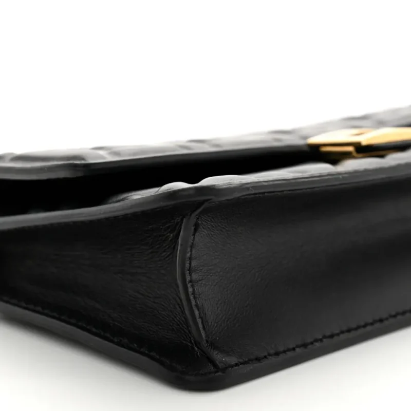 FENDI FF EMBOSSED WALLET ON CHAIN (WOC) BLACK MATISSE NAPPA LEATHER LIGHT GOLD HARDWARE - Image 4