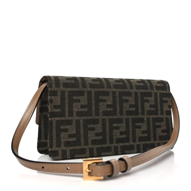 FENDI FF 1974 WALLET ON CHAIN TOBACCO/MORO JACQUARD FABRIC GOLD HARDWARE - Image 2