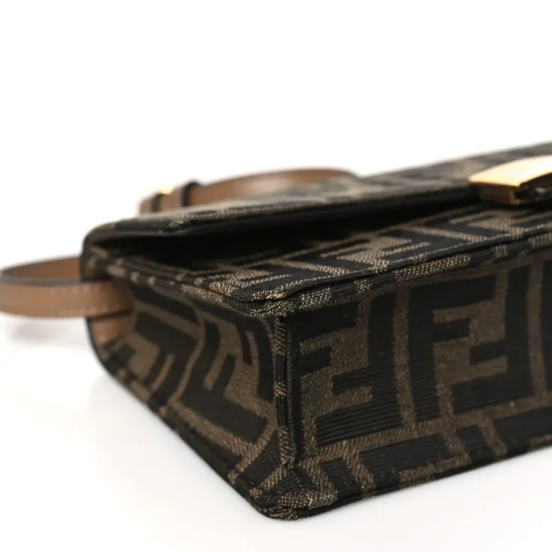 FENDI FF 1974 WALLET ON CHAIN TOBACCO/MORO JACQUARD FABRIC GOLD HARDWARE - Image 3
