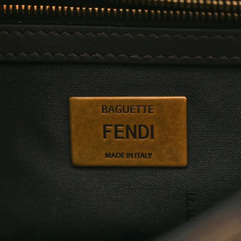 FENDI FF 1974 MIDI CHAIN BAGUETTE TOBACCO/MORO JACQUARD FABRIC AGED GOLD HARDWARE - Image 2