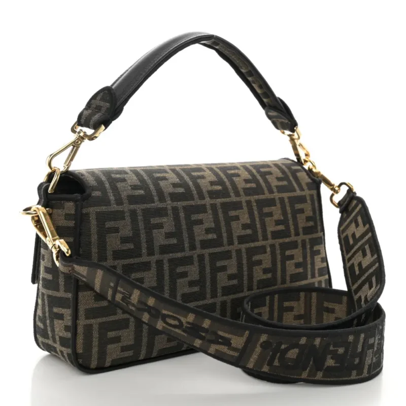 FENDI MEDIUM FF 1974 BAGUETTE TOBACCO/MORO/BLACK JACQUARD FABRIC GOLD HARDWARE - Image 3