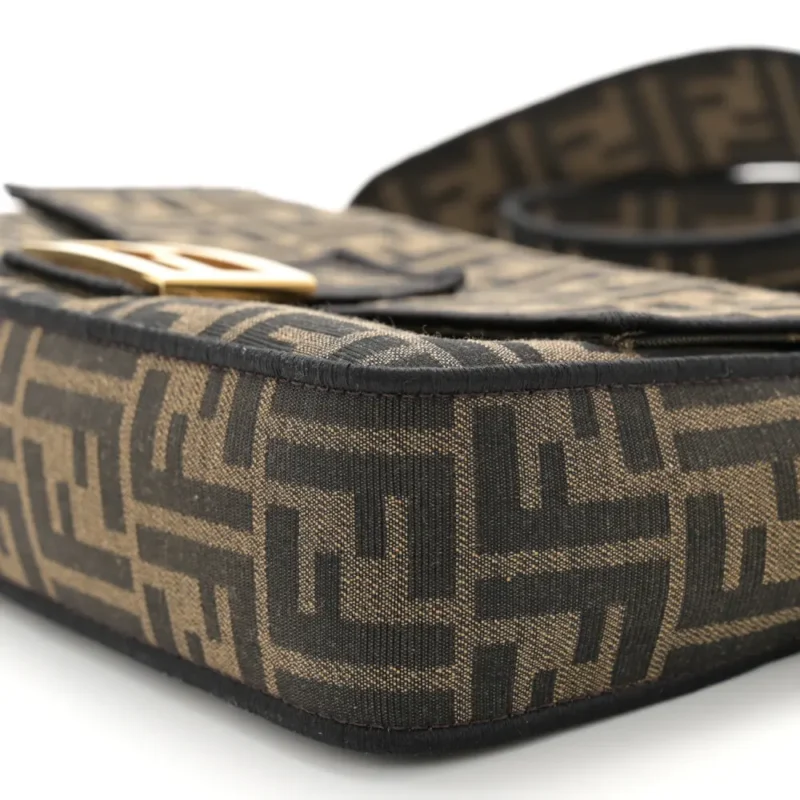 FENDI MEDIUM FF 1974 BAGUETTE TOBACCO/MORO/BLACK JACQUARD FABRIC GOLD HARDWARE - Image 5