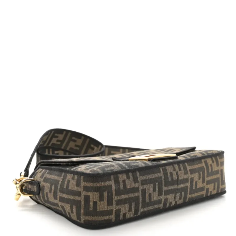 FENDI MEDIUM FF 1974 BAGUETTE TOBACCO/MORO/BLACK JACQUARD FABRIC GOLD HARDWARE - Image 6