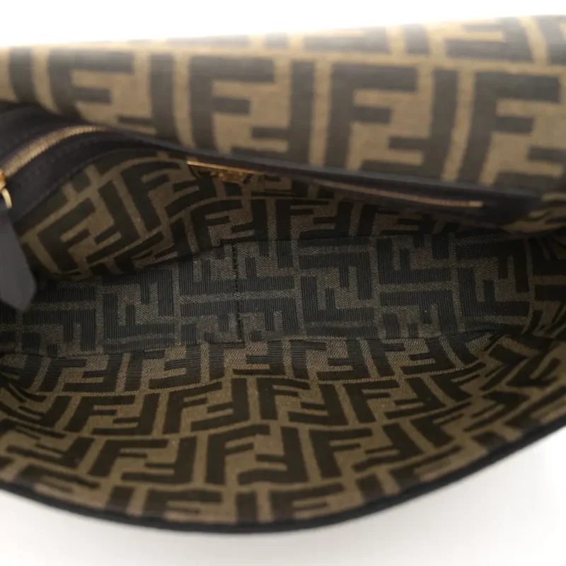 FENDI MEDIUM FF 1974 BAGUETTE TOBACCO/MORO/BLACK JACQUARD FABRIC GOLD HARDWARE - Image 7