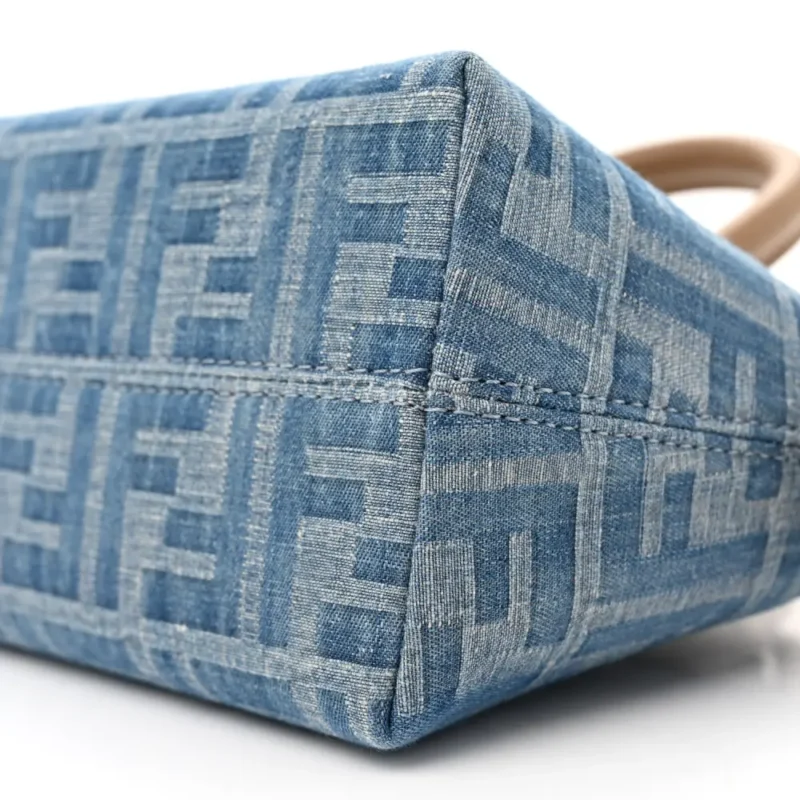 FENDI FF MINI BY THE WAY TOP HANDLE BOSTON BAG TORTORA/NUVOLA DENIM & KING VITELLO LEATHER GOLD HARDWARE - Image 5