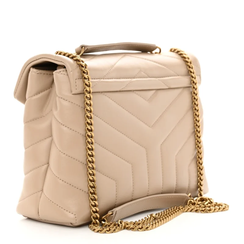 SAINT LAURENT SMALL LOULOU CHAIN SATCHEL DARK BEIGE Y-QUILTED MONOGRAM CALFSKIN LEATHER GOLD HARDWARE - Image 3