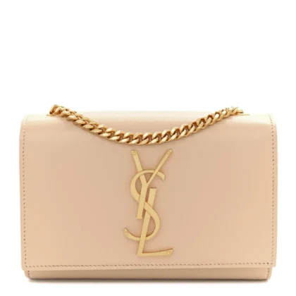 SAINT LAURENT SMALL KATE SATCHEL NUDE POWDER MONOGRAM GRAIN DE POUDRE LEATHER SILVER HARDWARE