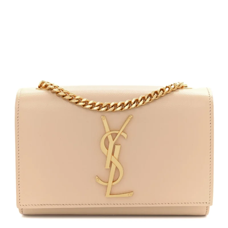 SAINT LAURENT SMALL KATE SATCHEL NUDE POWDER MONOGRAM GRAIN DE POUDRE LEATHER SILVER HARDWARE