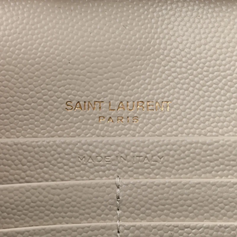 SAINT LAURENT SMALL CHAIN WALLET CREMA SOFT CHEVRON MONOGRAM GRAIN DE POUDRE MATELASSE LEATHER GOLD HARDWARE - Image 2